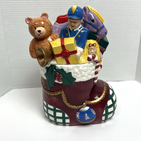 Christmas Village Ceramic Christmas Stocking Cookie Jar Original Box - Picture 1 of 9